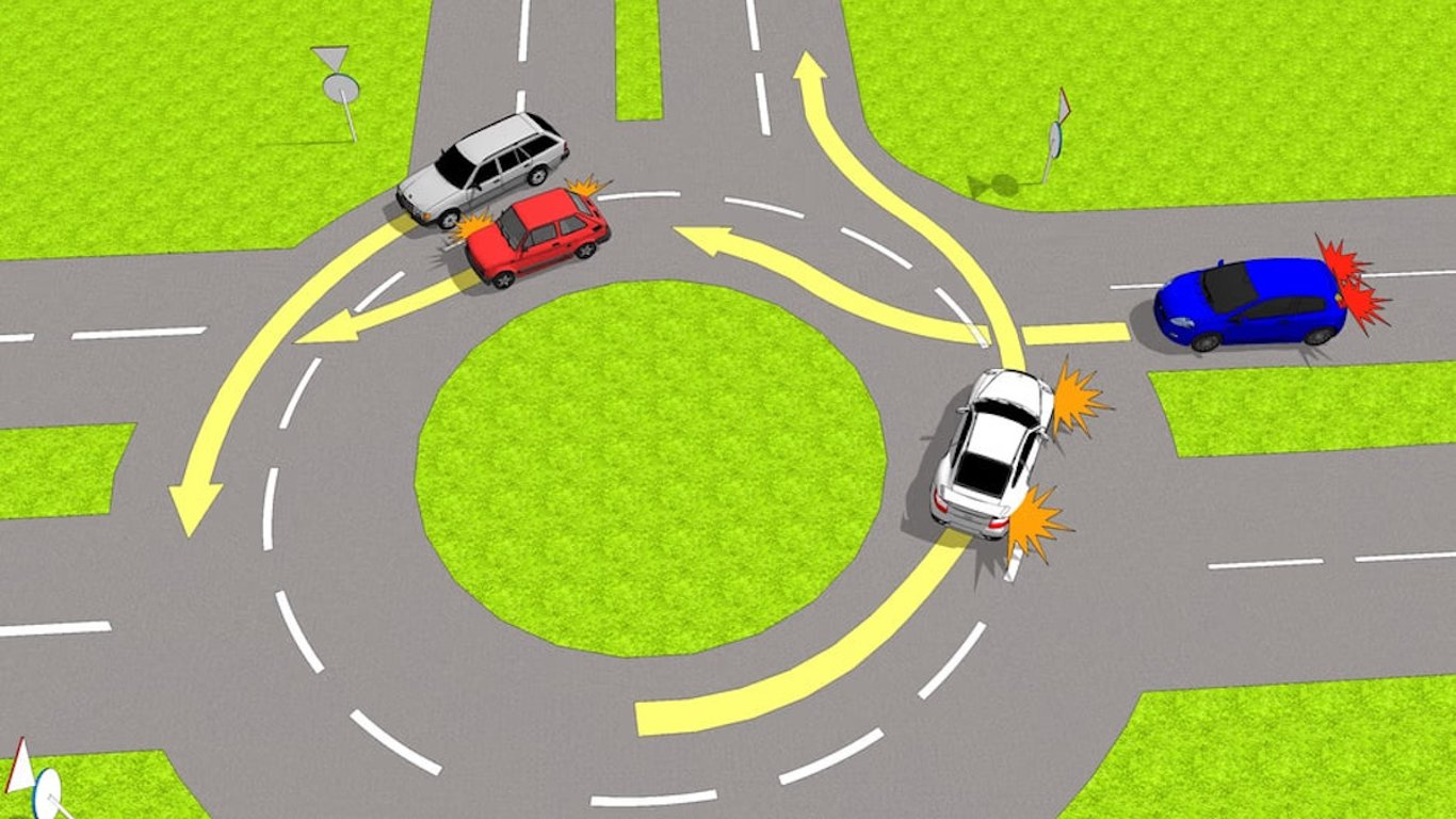 Test der Straßenverkehrsordnung an einem Kreisverkehr — Wer hat Vorfahrt?